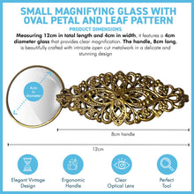 Load image into Gallery viewer, Handy Gold Magnifying Glass with pretty metalwork handle, Lightweight Magnifier