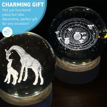 Load image into Gallery viewer, Set of Two 3D Crystal Ball Night Light USB Lamp with Galaxy and Giraffe designs, elegant modern illumination for any room