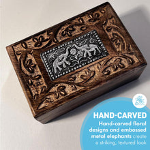 Load image into Gallery viewer, Handcrafted Mango Wood Trinket Box with Elephant Embossed Design, Decorative Storage for Jewellery & Keepsakes