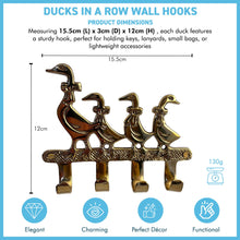 Load image into Gallery viewer, Ducks in a Row Wall Hooks, Decorative Brass Key Holder for Entryway, Kitchen, Hallway, or Stylish Home Decor