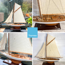 Load image into Gallery viewer, Fully Rigged Lulworth Model Yacht | 65cm (L) x 72cm (H) | Nautical ornament | sailboat model | Lulworth sailing ship model | Fully assembled model boat ready for display