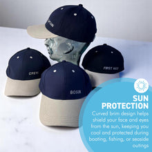 Load image into Gallery viewer, Set of 4 Adjustable Navy-Blue Baseball Caps, Captain, Bosun, First Mate & Crew, Nautical Boating Hats for Sailing, Yachting & Team Uniform