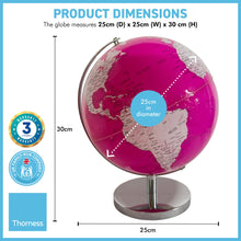 Load image into Gallery viewer, PINK WORLD GLOBE | Globes of the world | World globe for adults | Earth globe | Desk ornament | Explorers gift | World globe | 25cm (D) x 25cm (W) x 30 cm (H)
