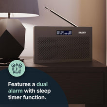 Load image into Gallery viewer, DAB, DAB+ Digital and FM radio | Battery and Mains Powered Portable Radio with 15 Hours Playback and LED Display | Majority Histon 2 Compact DAB Radio | Radio with Dual Alarm and 20 Preset | Black