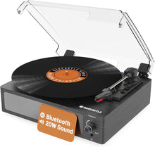 Load image into Gallery viewer, 𝗩𝗜𝗡𝗬𝗟 𝗥𝗘𝗖𝗢𝗥𝗗 𝗣𝗟𝗔𝗬𝗘𝗥 𝗪𝗜𝗧𝗛 𝗦𝗣𝗘𝗔𝗞𝗘𝗥𝗦 | Bluetooth 5.0 Turntable with AUX, RCA Output | Vinyl Player with Multi-Playback Speed & 45 RPM Adapter | Wooden Home Audio Record Player | Oakcastle TT100 Turntable
