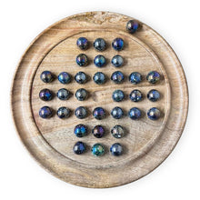 Load image into Gallery viewer, 30cm Diameter MANGO WOOD SOLITAIRE BOARD GAME with SPARKLY JUPITER GLASS MARBLES | |classic wooden solitaire game | strategy board game | family board game | games for one | board games