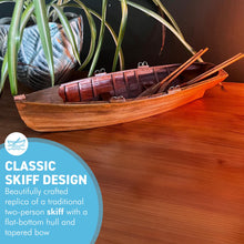 Load image into Gallery viewer, Rowing Skiff Ornament in varnished wood, Classic Rowing Skiff Ornament, Boating Gift