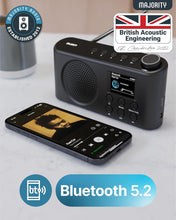 Load image into Gallery viewer, 𝗥𝗘𝗙𝗨𝗥𝗕𝗜𝗦𝗛𝗘𝗗 𝗣𝗢𝗥𝗧𝗔𝗕𝗟𝗘 𝗗𝗔𝗕 𝗗𝗜𝗚𝗜𝗧𝗔𝗟 𝗥𝗔𝗗𝗜𝗢 with Bluetooth | USB-C Rechargeable Battery Powered | 40 Presets, Dual Alarm & BestTune | LED Display & Headphone Jack | Small Kitchen & Travel Radio | Majority Orwell Pro