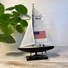 Load image into Gallery viewer, Americas Cup Model Yacht  - USA 67 | Sailing | Yacht | Boats | Models | Sailing Nautical Gift | Sailing Ornaments | Yacht on Stand | 23cm (H) x 16cm (L) x 3cm (W)
