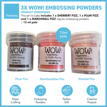 Load image into Gallery viewer, 3 x Wow! Embossing Powders 15ml | SHERBERT FIZZ, PLUM FIZZ AND MARSHMALL FIZZ - The Fizzy set