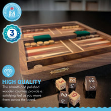 Load image into Gallery viewer, Folding WOODEN INLAID BACKGAMMON SET 32cm x 26cm | Classic Strategy Board Game | Wooden playing pieces and dice | Travel back gammon| Backgammon