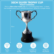 Load image into Gallery viewer, The 30cm Silver Trophy Cup – Aluminium with a Contrasting Black Base