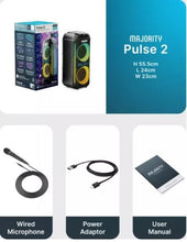 Load image into Gallery viewer, Refurbished Majority Pulse 2 Bluetooth Karaoke 𝗣𝗔𝗥𝗧𝗬 𝗦𝗣𝗘𝗔𝗞𝗘𝗥 with AI Smart Lights– Compact, Portable, Party-Ready Audio for Home, Outdoor, and Events