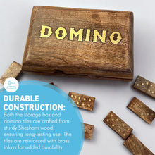 Load image into Gallery viewer, Handcrafted Wooden Domino Set with Brass Inlay, 28 Classic Tiles, 15cm x 10cm, Includes Wooden Storage Box  Elegant Table Game
