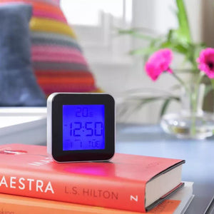 Habitat Silver LCD Display Digital Alarm Clock | Calendar and temperature display | Snooze option