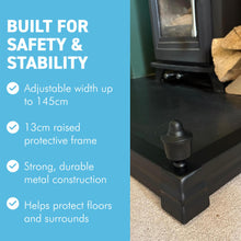 Load image into Gallery viewer, 𝗔𝗗𝗝𝗨𝗦𝗧𝗔𝗕𝗟𝗘 𝗕𝗟𝗔𝗖𝗞 𝗙𝗜𝗥𝗘 𝗙𝗘𝗡𝗗𝗘𝗥 𝗪𝗜𝗧𝗛 𝗕𝗟𝗔𝗖𝗞 𝗙𝗜𝗡𝗜𝗔𝗟𝗦 (𝟭𝟰𝟱𝗰𝗺 𝗠𝗮𝘅 𝗟𝗲𝗻𝗴𝘁𝗵) | Self Assembly | Fireplace Hearth Guard | Protective Barrier to prevent Ash & Spark damage