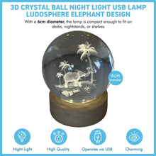 Load image into Gallery viewer, USB-Powered 3D Crystal Ball Night Light with Elephant Design - Ludosphere LED Lamp for Home Decor