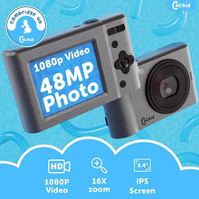Load image into Gallery viewer, All-in-One Digital Camera with 48MP 1080p Photography and Full HD Video for Vlogging | 16x Zoom, 2.4" IPS Screen | 32GB Micro SD Card, Tripod and Extra Battery Included | ClicKid CAM20