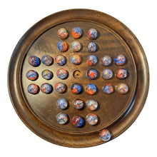 Load image into Gallery viewer, 30cm Diameter WOODEN SOLITAIRE BOARD GAME with FUNFAIR GLASS MARBLES | classic wooden solitaire game | strategy board game | family board game | games for one | board games