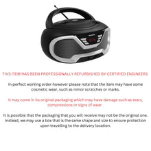 Load image into Gallery viewer, Oakcastle CD200 PORTABLE CD PLAYER BOOMBOX with Bluetooth & FM Radio, 3.5mm AUX headphone jack and USB input, mains and battery music system for adults and children with stereo sound speakers