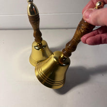 Load image into Gallery viewer, Set of Two Elegant 18cm Aluminium Library Hand Bell with Antique Brass Finish and Wooden Handle
