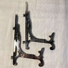 Load image into Gallery viewer, Pair of Large 10 inch Metal Easel Antique Nickel Finish | Plate holder | Display stand | Metal Frame Holders for Photo Pictures Decorative Plate Dish | 25cm (H) x 15cm  (Deep) | Picture Easel |Wedding tables