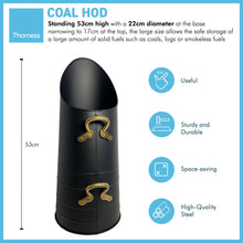 Load image into Gallery viewer, Steel black with two polished brass handles 53CM UPRIGHT COAL HOD | Coal Bucket Fireside Accessories Coal Scuttle Scoop | A Timeless Hearthside Companion for Your Home