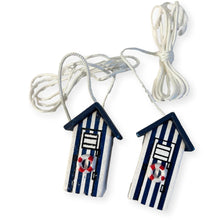 Load image into Gallery viewer, Pair of Dark Blue beach hut light pulls | Nautical Theme Wooden Beach Hut Cord Pull Light Pulls