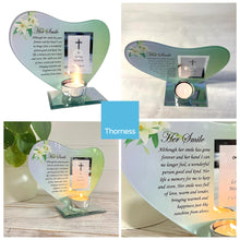 Load image into Gallery viewer, HER SMILE GLASS MEMORIAL CANDLE HOLDER AND PHOTO FRAME | thinking of you gifts | Mum memorial gift | memory gifts for Mother, Mum, Mom, Grandmother, Granny
