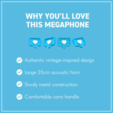 Load image into Gallery viewer, Vintage Director's Metal Megaphone — Classic Hollywood Film Prop & Loud Hailer | Fancy Dress, Photo Shoots, Sports Days