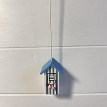 Load image into Gallery viewer, Light Blue and white beach hut light pull | Nautical Theme Wooden Beach Hut Cord Pull Light Pulls