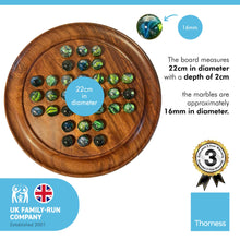 Load image into Gallery viewer, POLISHED WOODEN SOLITAIRE SET WITH MIXED COLOURED GLASS MARBLES | Wooden Games | Marble Games | Games for One | Traditional Games