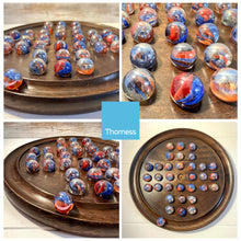 Load image into Gallery viewer, 30cm Diameter WOODEN SOLITAIRE BOARD GAME with FUNFAIR GLASS MARBLES | classic wooden solitaire game | strategy board game | family board game | games for one | board games