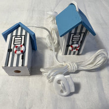 Load image into Gallery viewer, 2 x Light Blue and white beach hut light pulls | Nautical Theme Wooden Beach Hut Cord Pull Light Pulls