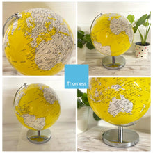 Load image into Gallery viewer, YELLOW WORLD GLOBE | Globes of the world | World globe for adults | Earth globe | Desk ornament | Explorers gift | World globe | 25cm (D) x 25cm (W) x 30 cm (H)