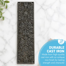 Load image into Gallery viewer, Aztec Ornate Antique Iron Push Finger Plate – Elegant Traditional Door Protection