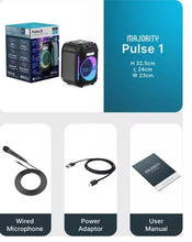 Load image into Gallery viewer, Refurbished Majority Pulse P1 𝗣𝗔𝗥𝗧𝗬 𝗞𝗔𝗥𝗔𝗢𝗞𝗘 𝗕𝗟𝗨𝗘𝗧𝗢𝗢𝗧𝗛 𝗦𝗣𝗘𝗔𝗞𝗘𝗥 with Big Sound and Smart LED Lights – Compact, Portable, Party-Ready Audio for Home, Outdoor, and Events