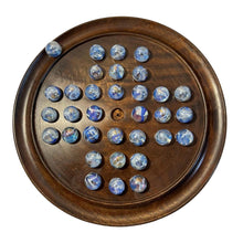 Load image into Gallery viewer, 30cm Diameter WOODEN SOLITAIRE BOARD GAME with VAPOUR GLASS MARBLES | classic wooden solitaire game | strategy board game | family board game | games for one | board games