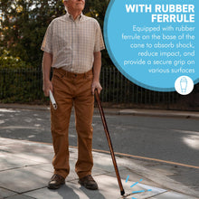 Load image into Gallery viewer, 92cm Chestnut flame scorched wooden Walking Cane, lightweight mobility aid with rubber ferrule for enhanced stability and comfort