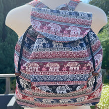 Load image into Gallery viewer, ELEPHANT BACKPACK| Bag with front and inside pocket | Red and blue bag | Unisex bags | Backpack for beach and travel | Elephant gifts | 35cm (L) x 34cm (W)