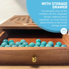 Load image into Gallery viewer, Wooden Solitaire with Drawer for Storing Marbles | Travel Games | Strategic & Traditional Games | Perfect for Adults & Family Fun