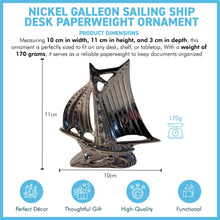 Load image into Gallery viewer, Nickel Galleon Ship Paperweight Ornament, Silver Nautical Decor for Desk, Elegant Home and Office Accessory