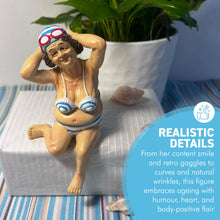 Load image into Gallery viewer, Retro Style Fat Bathing Lady in Blue Striped Bikini, Novelty Bathroom Figurine
