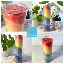 Load image into Gallery viewer, SCENTED RAINBOW CHAKRA CANDLE | Perfect for Relaxation, Yoga, Meditation & Aromatherapy | Meditation - Mindfulness - Spiritual - Holistic | Honey suckle and Cedar scented | 21cm tall with 100 hour burn time
