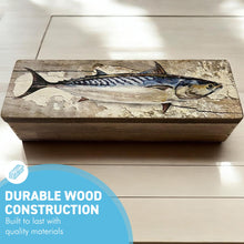 Load image into Gallery viewer, Nautical Wooden Treasure Chest with Mackerel Fish Design for Pencil Fishing Tackle and Decor