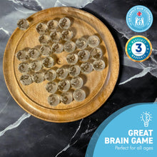 Load image into Gallery viewer, 30cm Diameter Mango wood SOLITAIRE BOARD GAME with 30mm FROSTED GLOBE GLASS MARBLES | classic wooden solitaire game | strategy board game | family board game