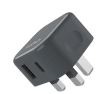 Load image into Gallery viewer, Veho Dual Port 20W 𝗨𝗦𝗕 𝗖𝗛𝗔𝗥𝗚𝗘𝗥, 𝗙𝗔𝗦𝗧 𝗖𝗛𝗔𝗥𝗚𝗘, 𝗨𝗞 𝗣𝗟𝗨𝗚 USB-C + USB