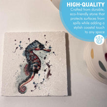 Load image into Gallery viewer, Seahorse Stone Drink Coaster โ 10cm x 10cm, Coastal Wildlife Art, Perfect Gift for Nature Lovers