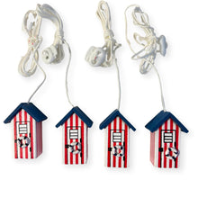 Load image into Gallery viewer, 4 x Red and white beach hut light pull | Nautical Theme Wooden Beach Hut Cord Pull Light Pulls