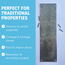 Load image into Gallery viewer, Ornate Inca Design Cast Iron Push Plate – Antique Style 260mm Decorative Door Hardware